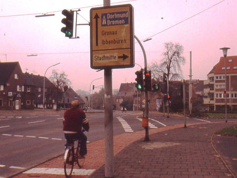 自転車用車線・自転車用信号。ミュンスターで