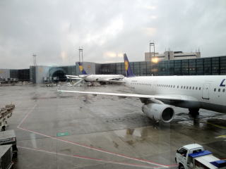 小雨がぱらつくフランクフルト国際空港ターミナル1