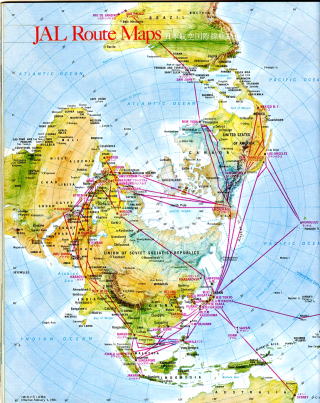 写真2　当時の機内誌にあった北回りルート。今となっては古地図？