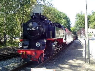 ハイリゲンダム駅に到着するSLモリー鉄道